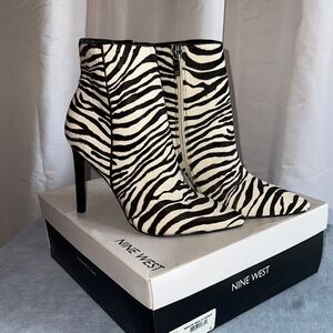 Nine West Zebra Print Ankle Boots - Black and White